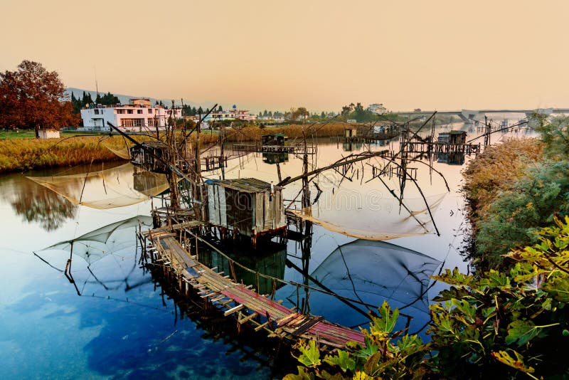 Fishing huts on Port Milena near Ulcinj city, Montenegro