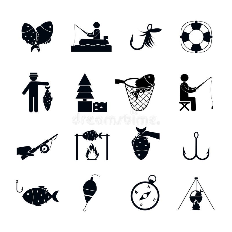 fishing icon black stock vector. illustration of hobby