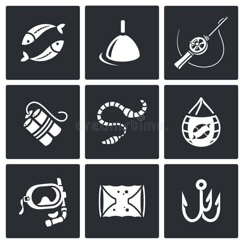 Fishing icons set. Vector Illustration. stock illustration