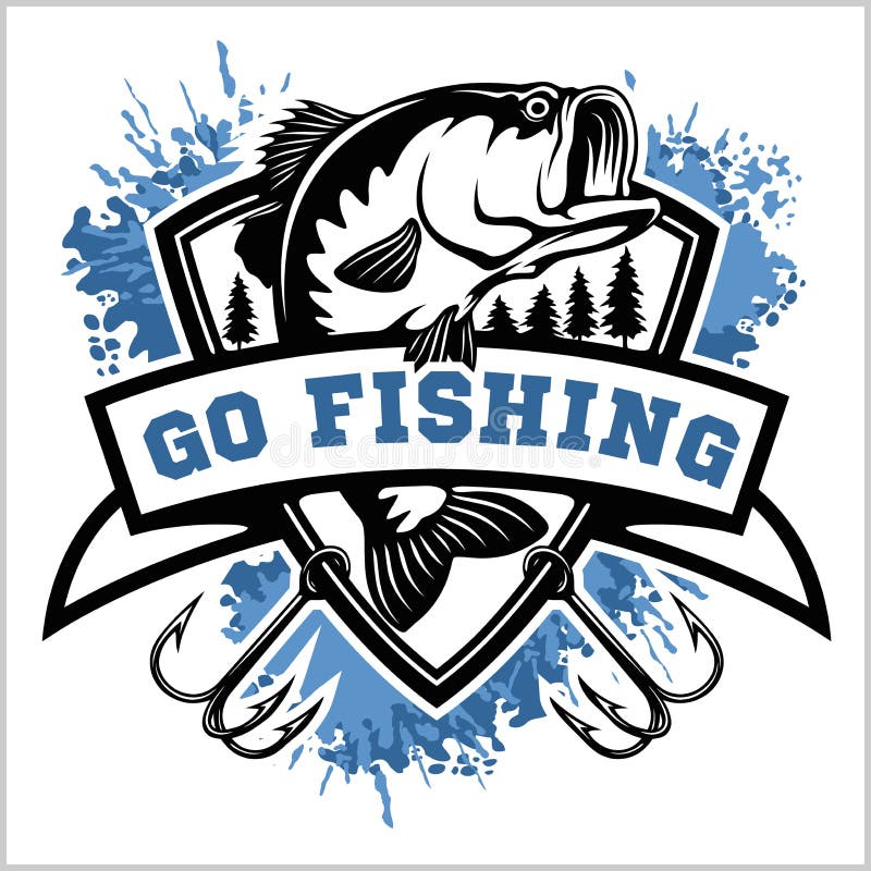 Fishing Logo. Bass Fish with Club Emblem. Fishing Theme Vector