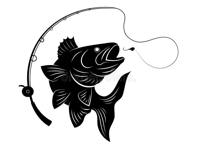 Fishing Logo. Black and White Illustration of a Fish Hunting for Bait.  Predatory Fish on the Hook Stock Vector - Illustration of hook, jump:  157740004