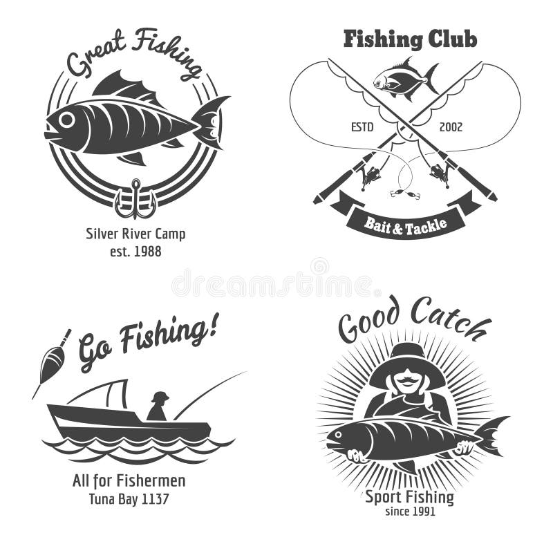 Fishing Logo and Emblems Vintage Vector Set Stock Vector - Illustration of  hunt, float: 58460726