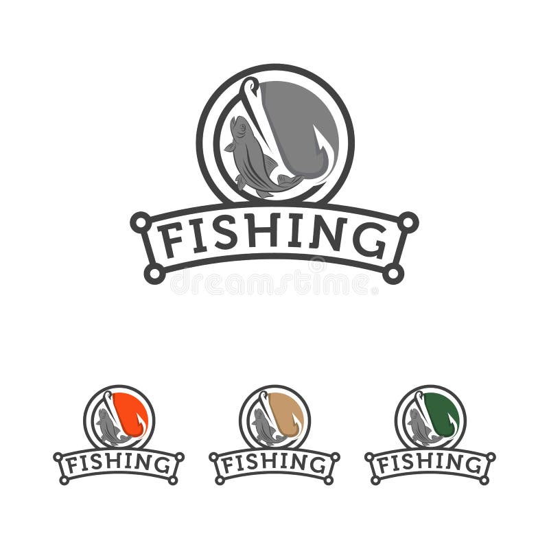Fishing Logo, Fish and Hook Logo Template, Flat Logo Style Stock Vector Illustration of icon