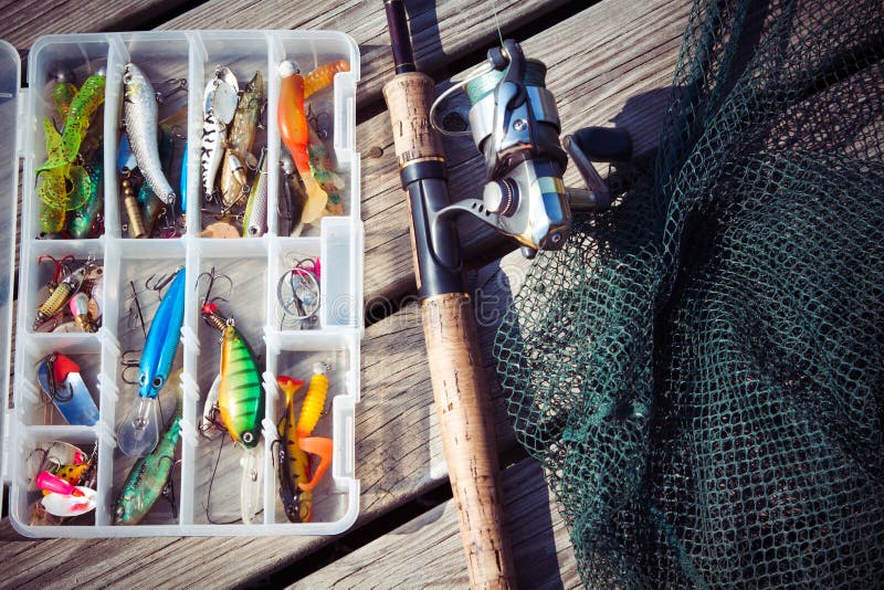Bait Jig for Fishing for Sea Fish on Plastic Box on Blue Wood Stock Image -  Image of perch, angler: 102981047