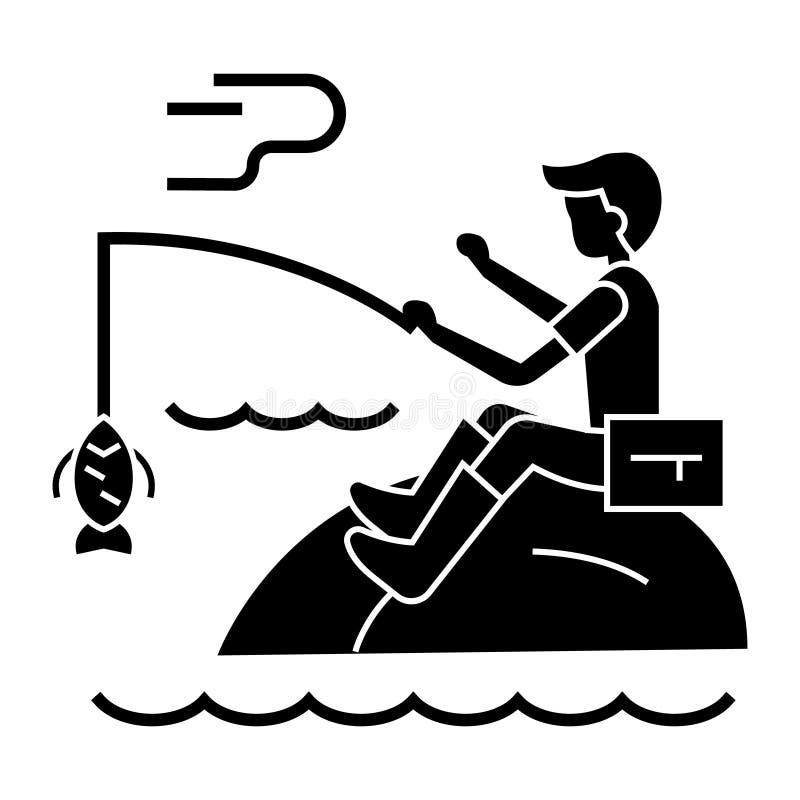 Download Fishing Man With Rod Icon, Vector Illustration, Black Sign ...
