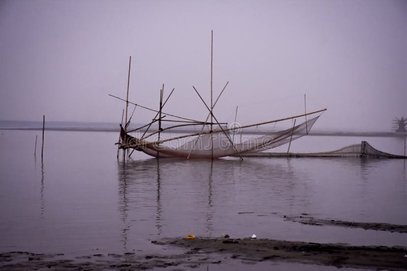 A Fishing Net Hanging at Brahmaputra River at Guwahati . Stock Photo Image of sailing