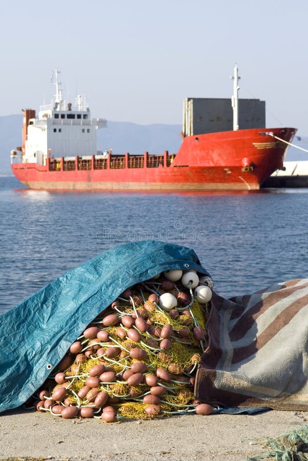 Fishing net and ship