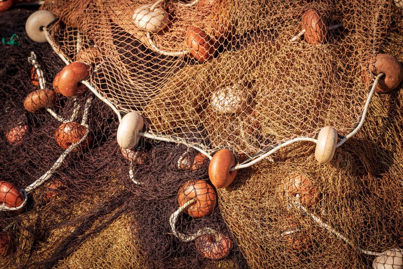 Old Fishing Nets with Ropes and Floats - Full Frame Stock Image - Image of  knot, equipment: 143621817