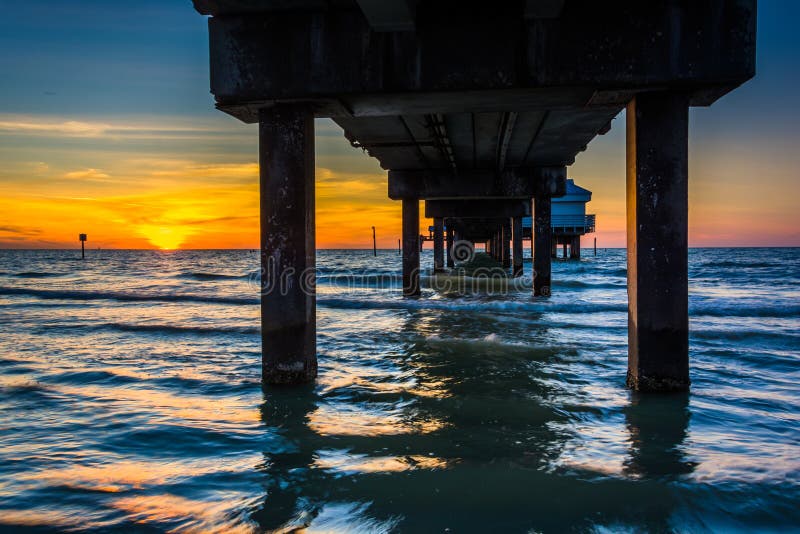 Fishing pier in the Gulf of Mexico at sunset, Clearwater Beach