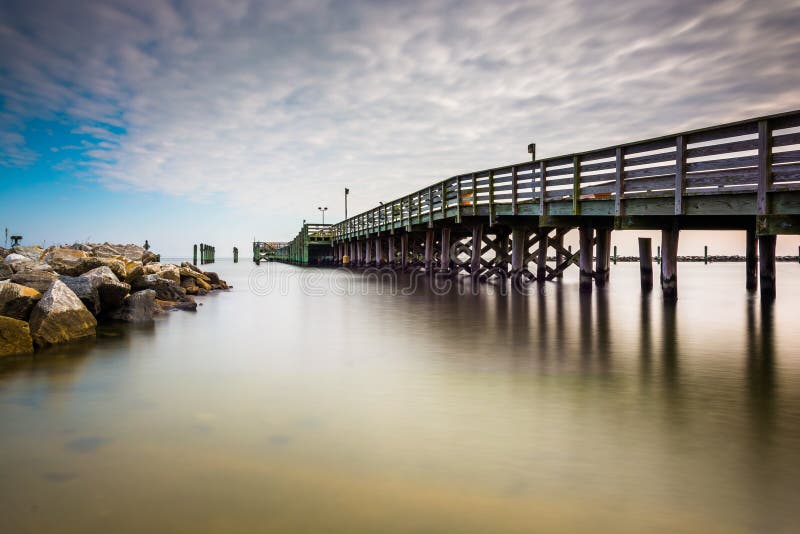 Fishing Pier and Jetty in Chesapeake Beach, Maryland. Stock Photo