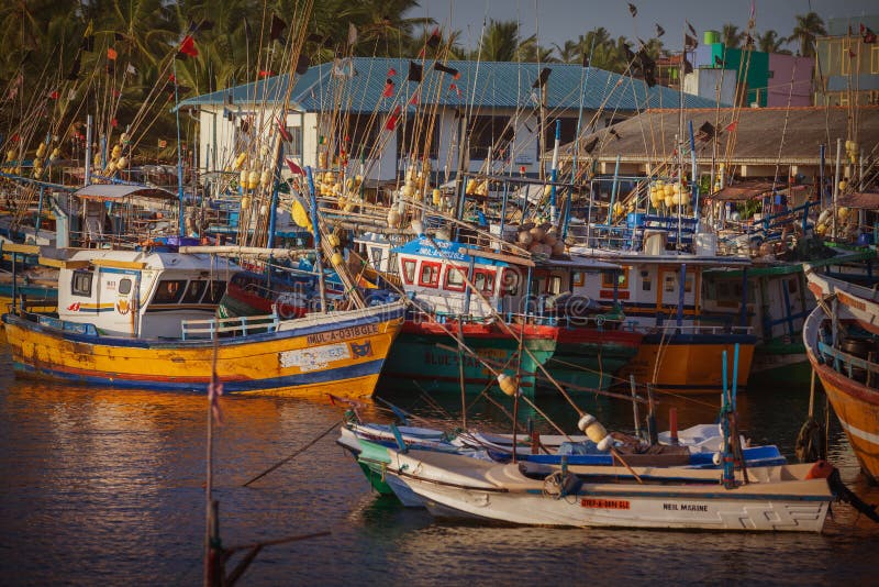 Fishing port, old boats are on the water