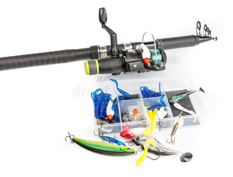 Fishing rod and baits set stock image. Image of activity 66561491