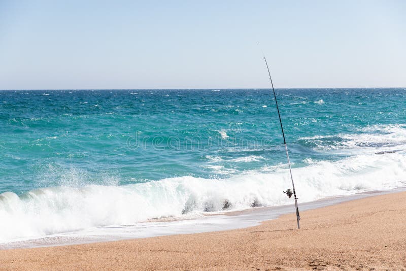 Fishing Rod on Beach on Sunny Day Stock Photo Image of angler