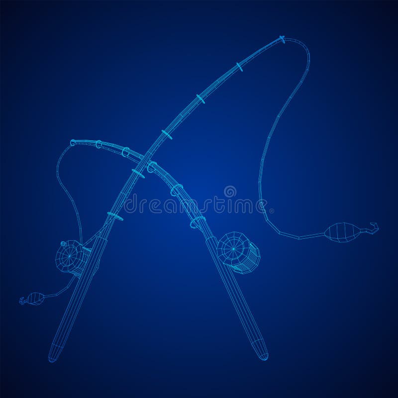 Fishing Rod Line Sinker Hook Wireframe Low Poly Mesh Vector Stock