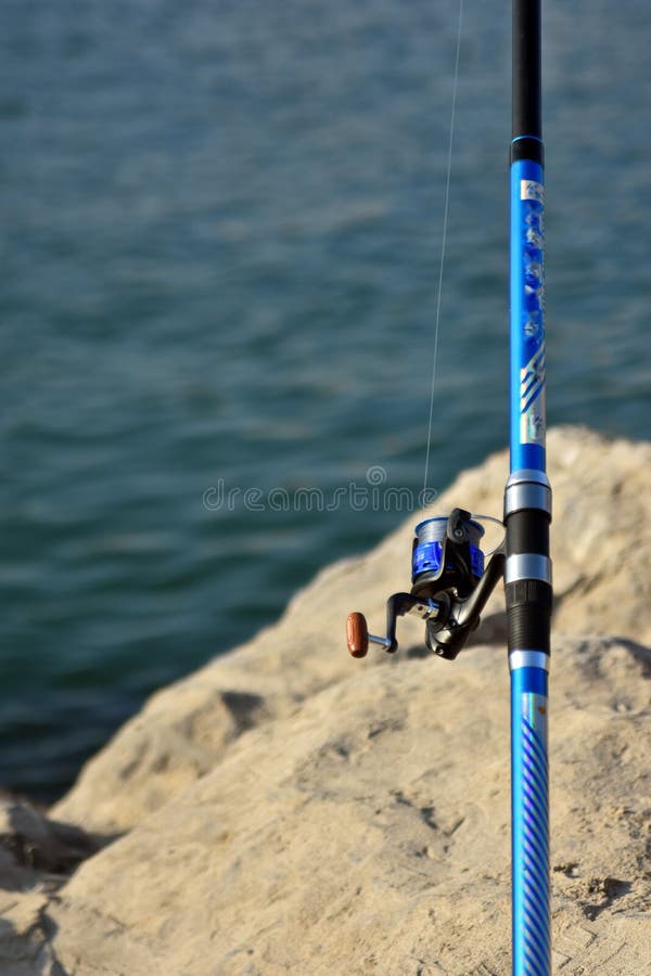 Fishing rod near the sea stock image. Image of lake 158538631