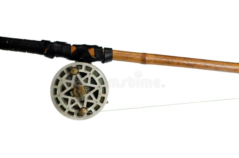 Fishing-rod with Old Spinning-wheel Stock Image - Image of bamboo, hook:  33671375
