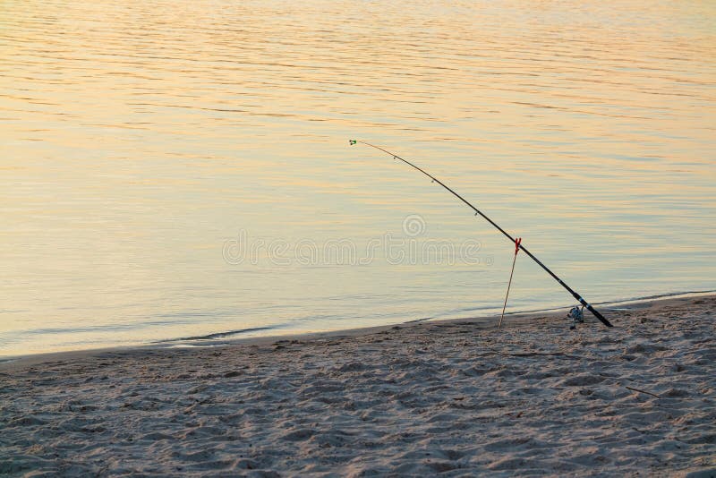 Fishing Rod on the Bank of the Wide. Dnieper River on an Autumn