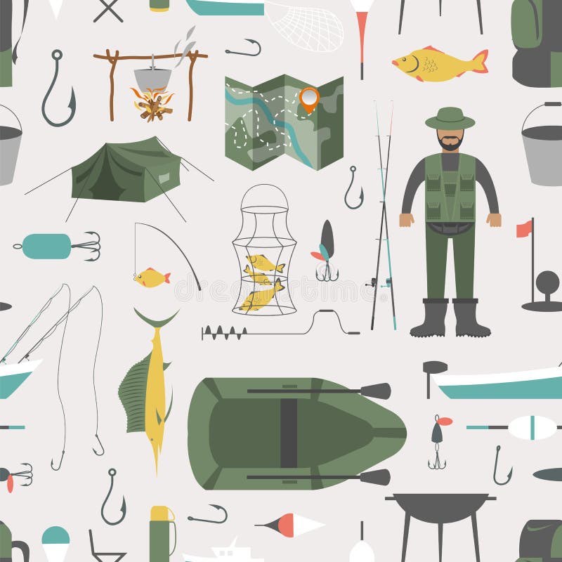 Fishing seamless pattern. Fishing design elements.