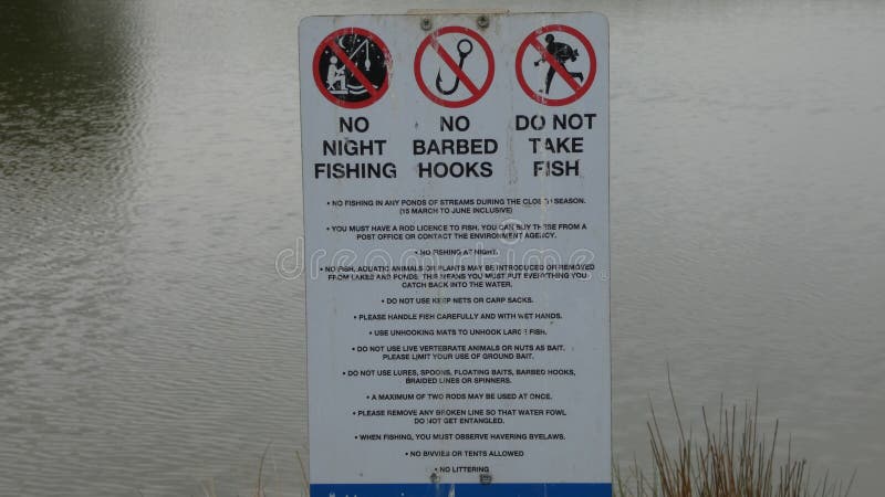 Fishing Signs at Bedfords Park Lake stock image Fishing Signs at Bedfords Park Lake stock image