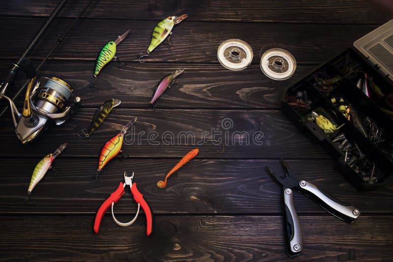 Fishing Tackle Spinning Reel Wobbler and Silicone Stock Image - Image of  fish, metal: 235578629