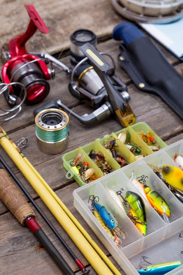 Fishing Journey With Flyfishing Tackles And Map Stock Image Image of