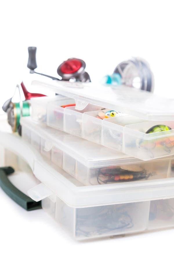 Fishing Tackles and Lure in Storage Boxes Stock Image Image of season
