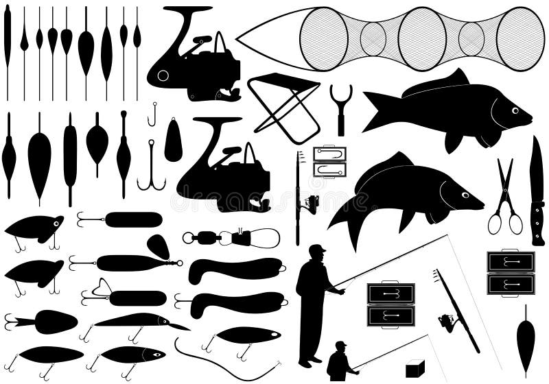 Fishing Tackle Tools. Sketches. Hand-drawing Fishing Equipment Stock Vector  - Illustration of graphic, cafe: 69736570