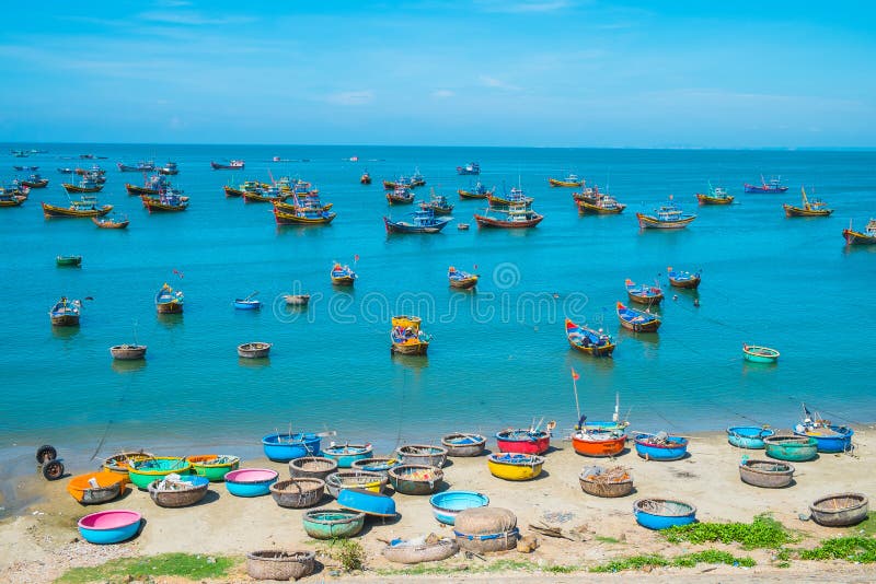 Rybárske dedinky v Mui Ne, vo Vietname, v Juhovýchodnej Ázii.