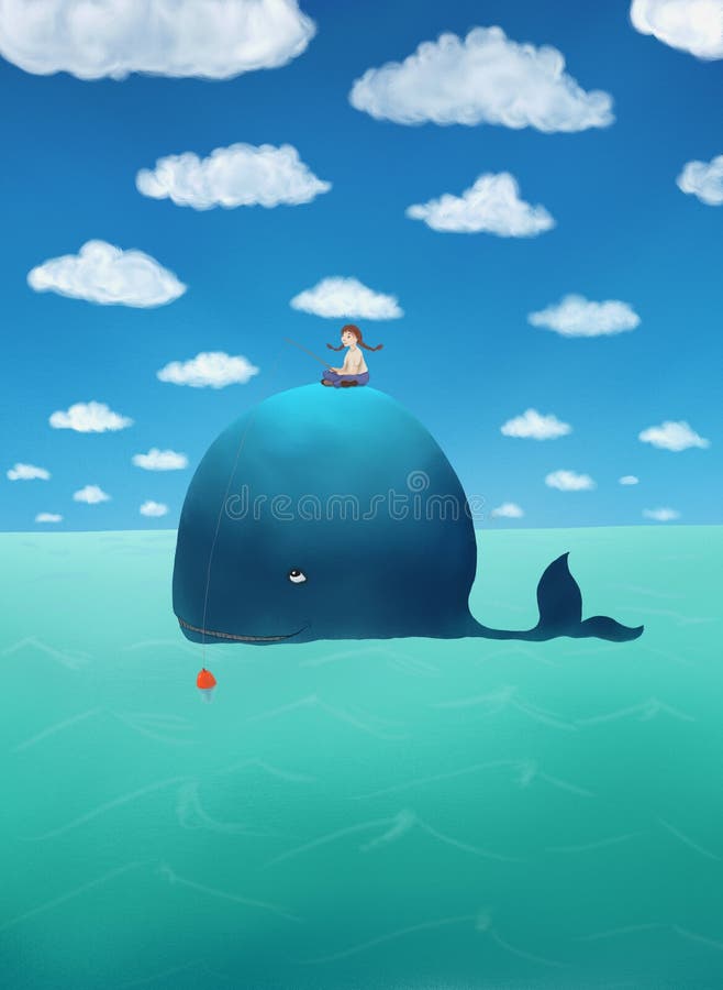 Fishing on a whale stock illustration. Illustration of blue 12779241