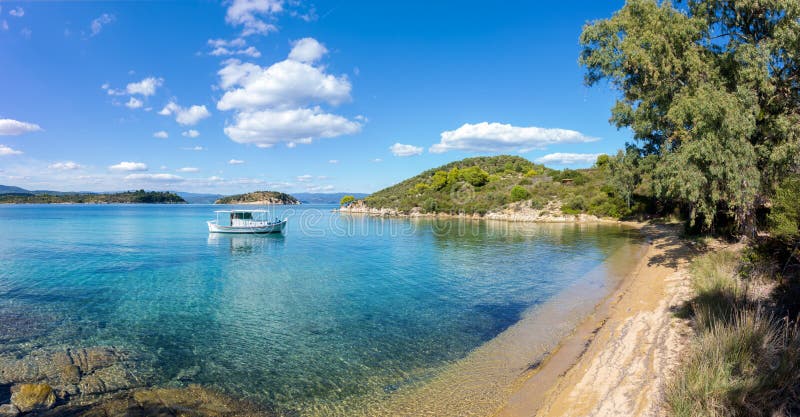 A fishng boat on the gorgeous sea waters of Sithonia, Chalkidiki, Greece