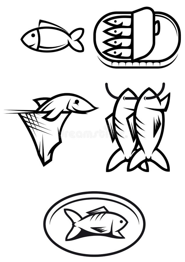 Set of seafood and fish symbols isolated on white. Set of seafood and fish symbols isolated on white