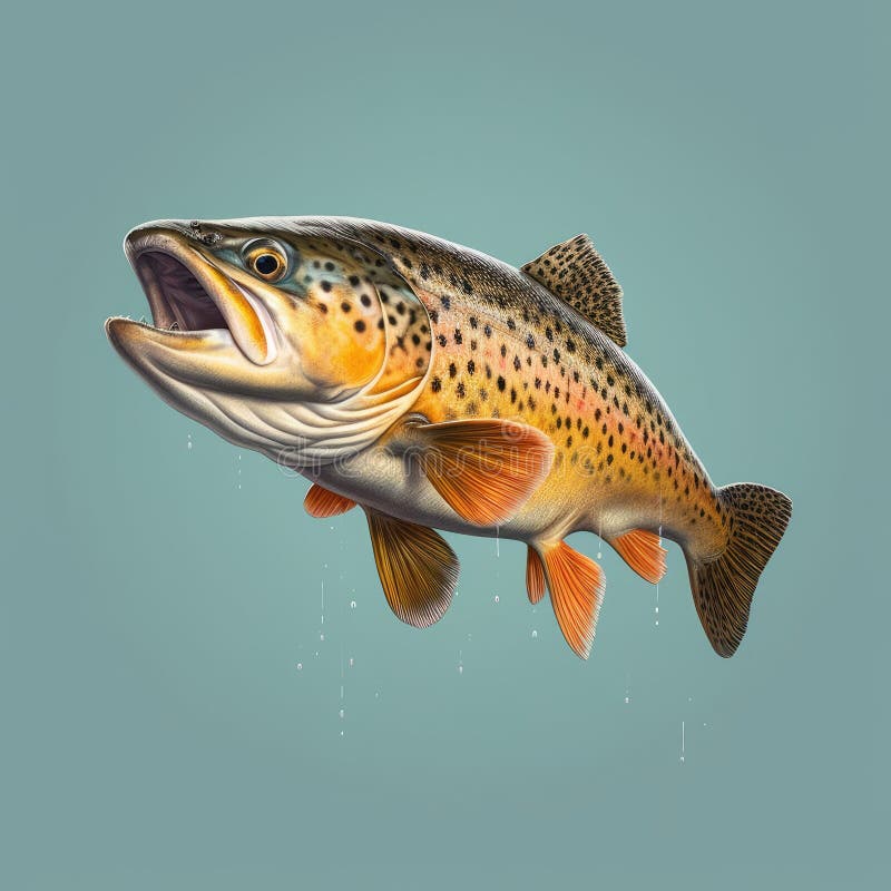 Fisköring. Den simmar i luft med munnen öppen och svansen upp. fisken har en orange färg stock illustrationer
