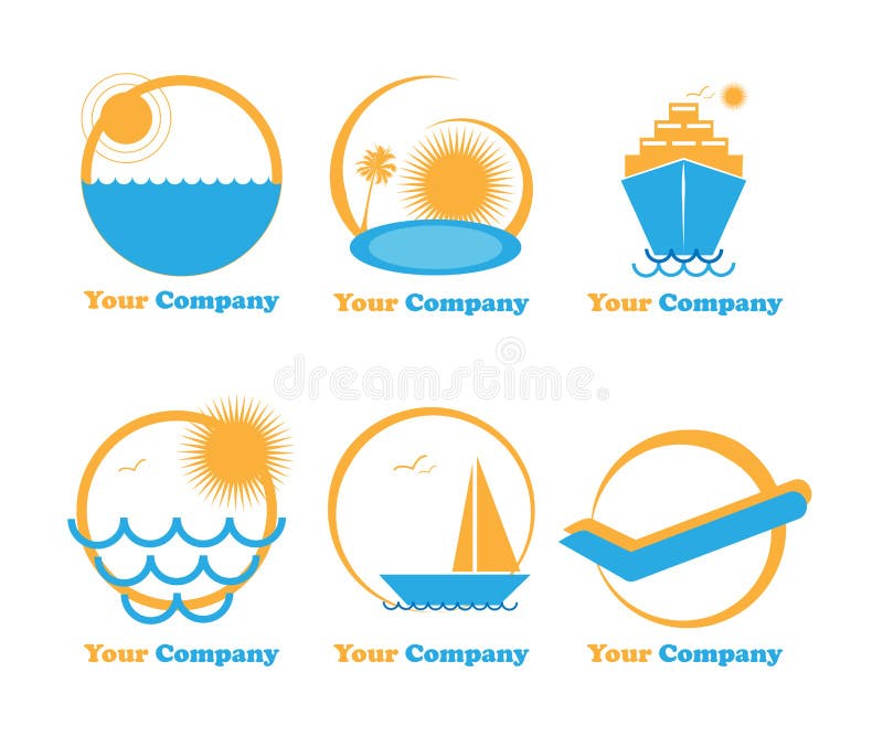 Illustration of six logos for travel-holiday-vacation isolated on white.EPS file available. Illustration of six logos for travel-holiday-vacation isolated on white.EPS file available