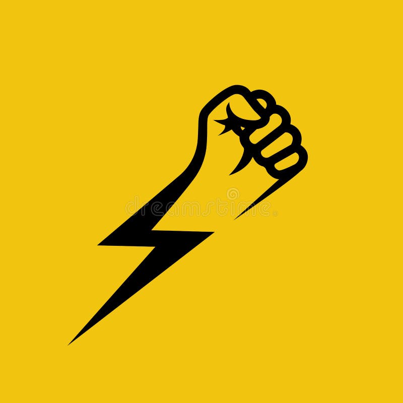 Fist lightning. Symbol protest. Black silhouette of a hand and flash stock illustration