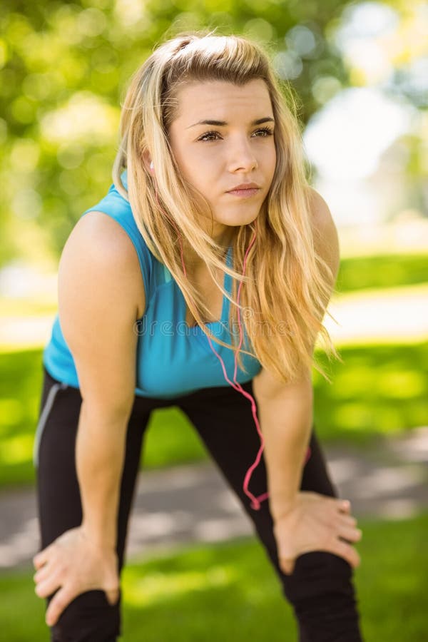 Fit Blonde Catching Her Breath Stock Image Image of person, leisure