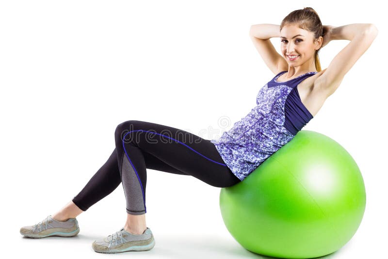 Fit Woman Doing Sit Ups on Exercise Ball Stock Image Image of