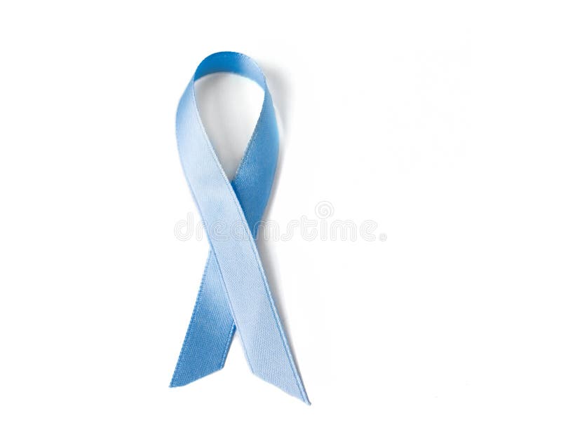 Medicine, health care and symbolics concept - close up of blue prostate cancer awareness ribbon. Medicine, health care and symbolics concept - close up of blue prostate cancer awareness ribbon