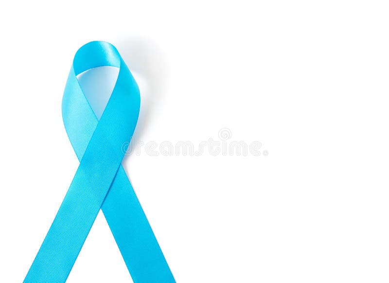 Blue ribbon on white background prostate cancer awareness concept. Blue ribbon on white background prostate cancer awareness concept