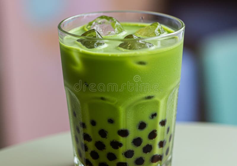 Fita de Matcha Latte com Tapioca em Vidro ilustração stock