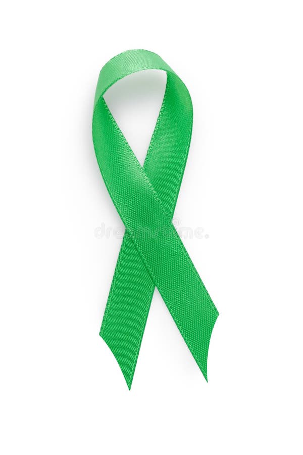 Green awarness ribbon many meanings, isolated on white. Green awarness ribbon many meanings, isolated on white
