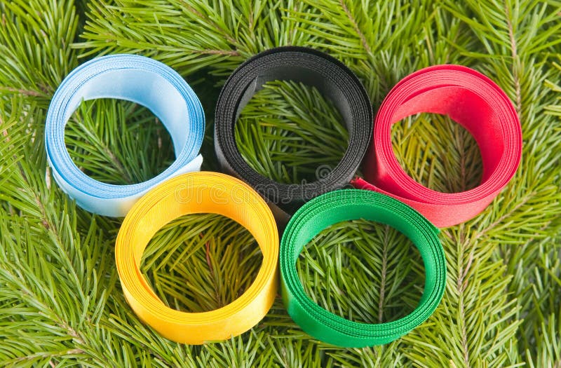 The image of satiny tapes in the form of Olympic rings. The image of satiny tapes in the form of Olympic rings
