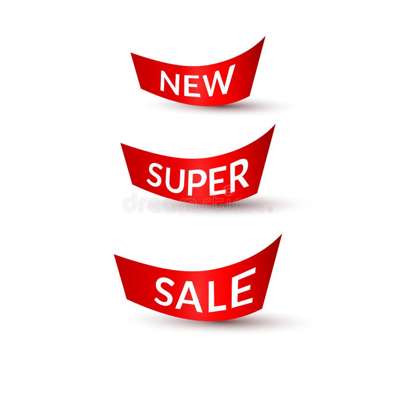Fitas vermelhas com venda super nova do texto fundo branco no elemento isolado do projeto de anunciar o grupo da promo??o A dos c ilustração royalty free Fitas vermelhas com venda super nova do texto fundo branco no elemento isolado do projeto de anunciar o grupo da promo??o A dos c ilustração royalty free