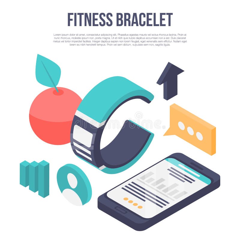 Fitness-armband, conceptbanner, isometrische stijl royalty-vrije illustratie Fitness-armband, conceptbanner, isometrische stijl royalty-vrije illustratie