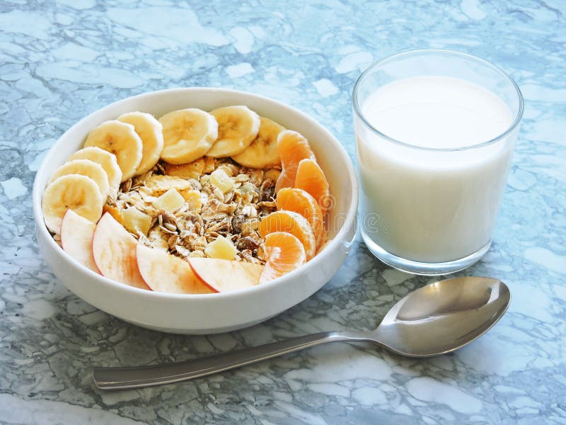 Fitness Breakfast. Muesli Bowl with Sliced Banana. Muesli Breakfast ...
