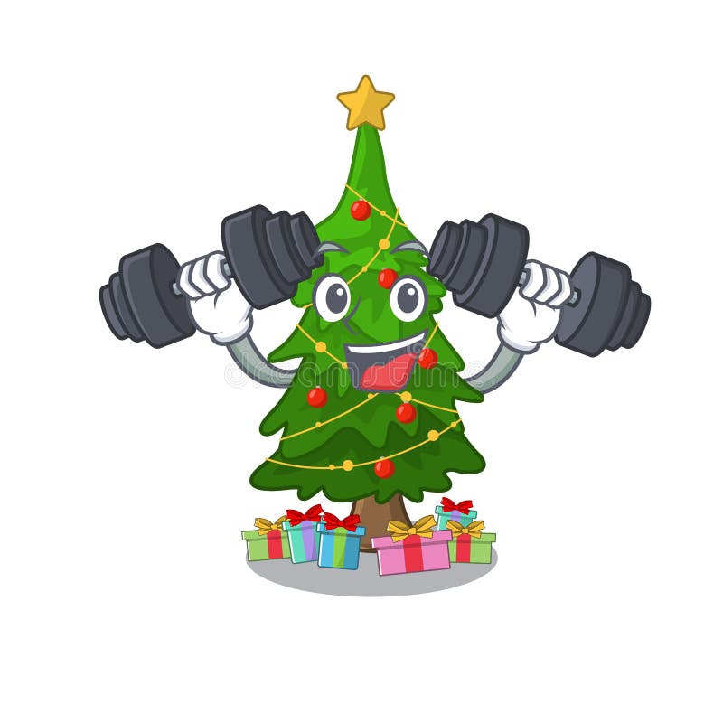 Fitness Christmas Tree Cartoon Shape a Character Stock Vector