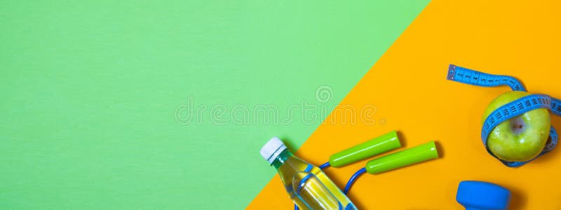 Fitness Concept Flatlay Banner With Dumbbells Stock Photo Image Of Green Lifestyle