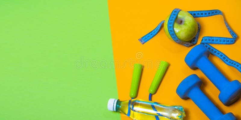 Fitness Concept Banner With Dumbbells Jump Ropes And Measuring Stock Photo Image Of Life Border