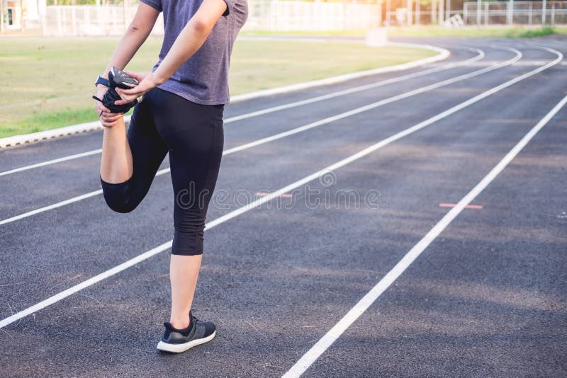 Fitness Concept Young Fitness Woman Stretching Legs And Preparing To