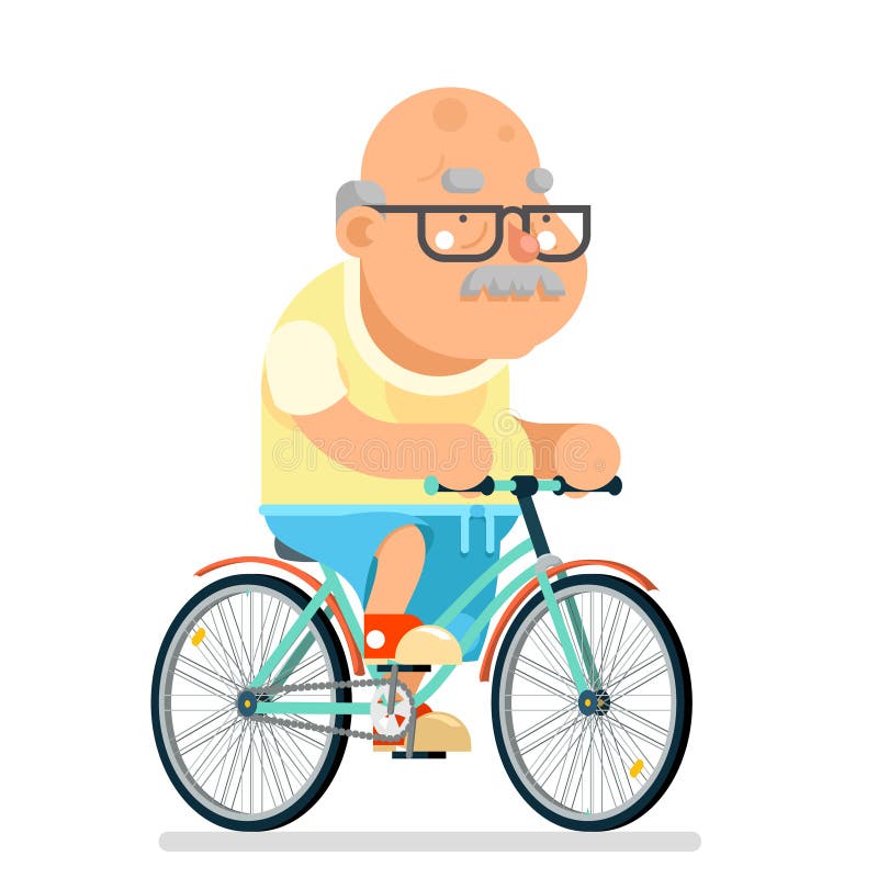 Fitness cycling Grandfather Adult Healthy Activitie Ride Bicycle Old Age Man Character Cartoon Flat Design Vector