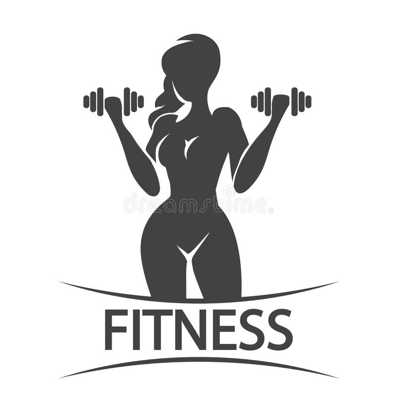 Fitness Emblem or Logo with Silhouette of Training Woman Stock Vector ...